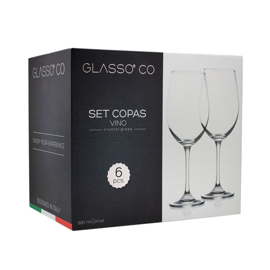 Set 6 Copas Cristal Para Vino Tinto 685ml Glasso