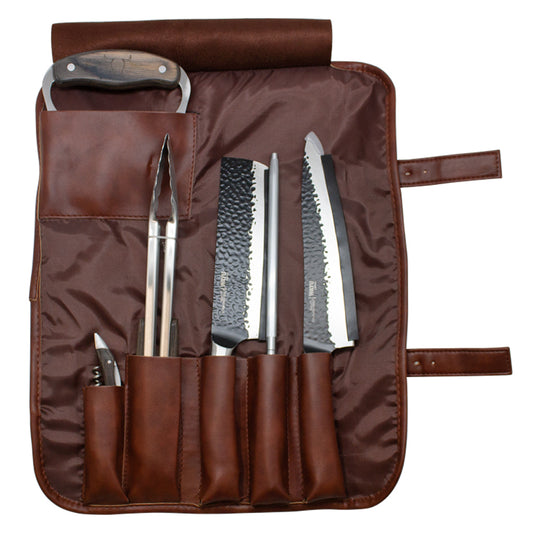 Set Parrillero Profesional Estuche Cuero Premium Wayu